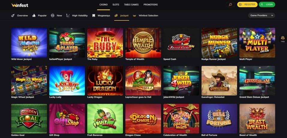 Winfest Casino Jackpots und Spielangebot